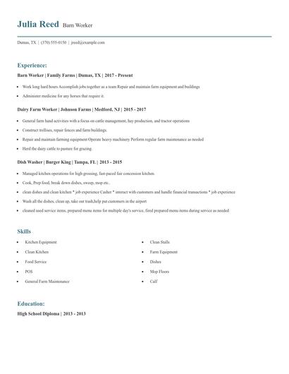 Barn Worker Resume
