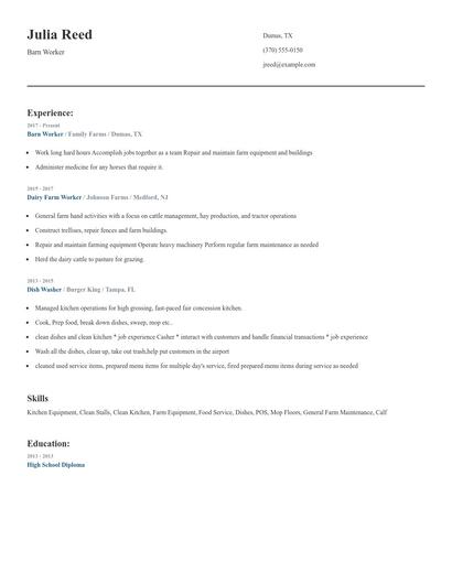 Barn Worker Resume
