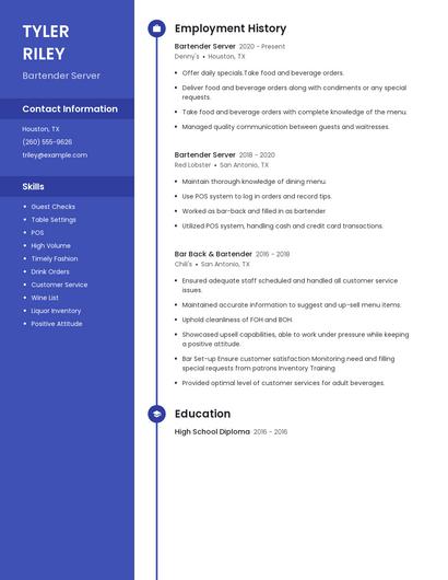 Bartender Server Resume