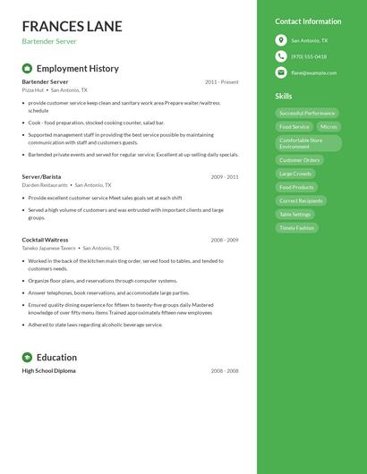 Bartender Server Resume