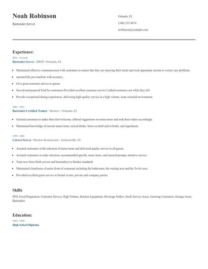 Bartender Server Resume
