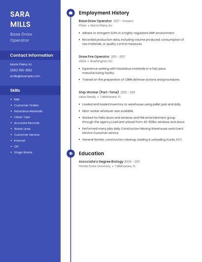 Base Draw Operator Resume