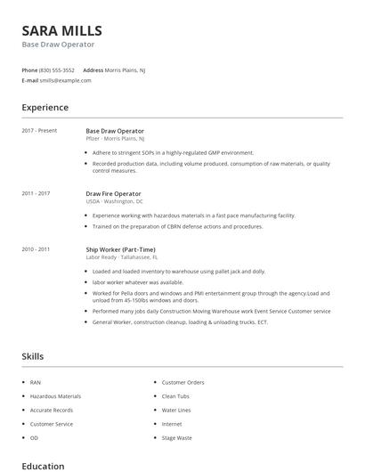Base Draw Operator Resume