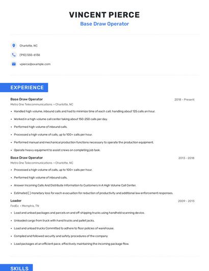 Base Draw Operator Resume