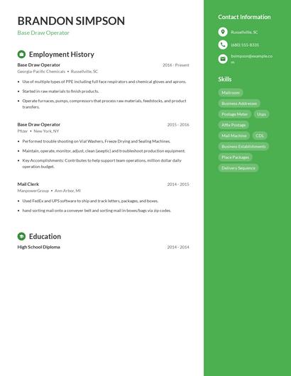 Base Draw Operator Resume