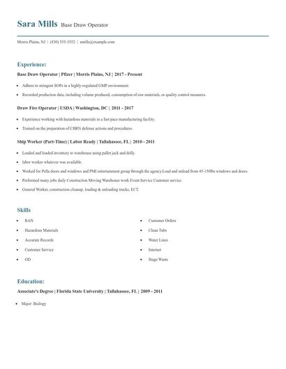 Base Draw Operator Resume
