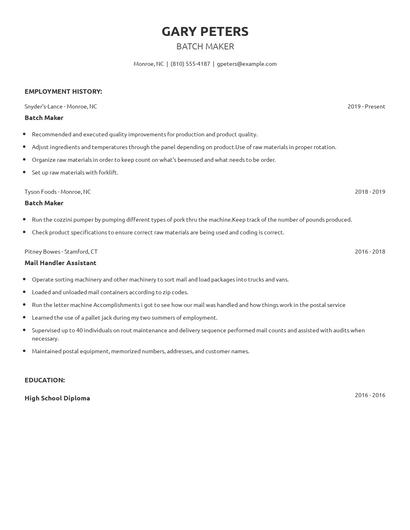 Batch Maker Resume