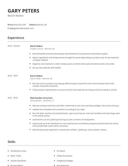 Batch Maker Resume