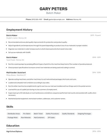 Batch Maker Resume