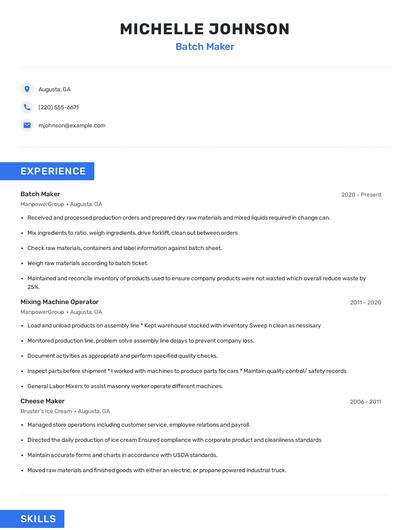 Batch Maker Resume