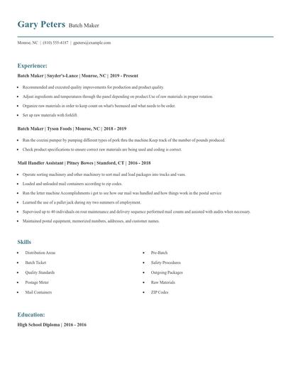 Batch Maker Resume