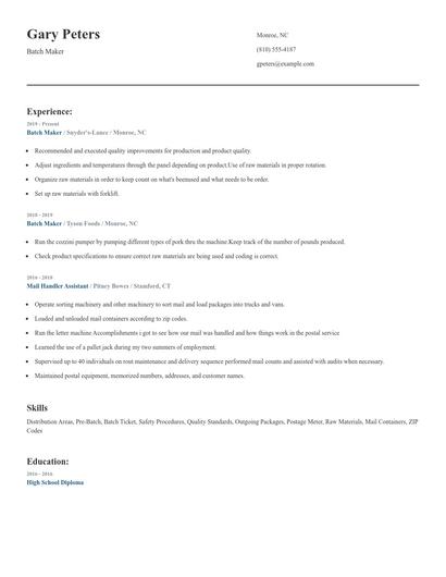 Batch Maker Resume