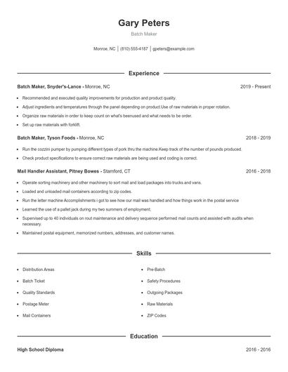 Batch Maker Resume
