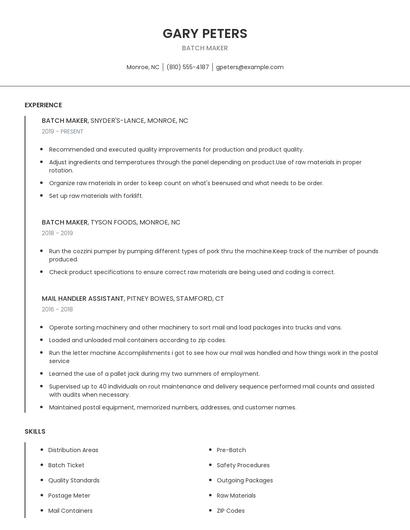Batch Maker Resume