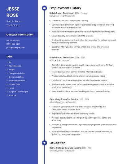 Batch Room Technician Resume