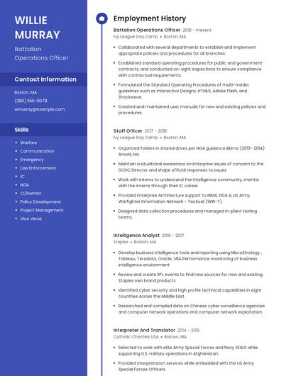 Battalion Operations Officer Resume