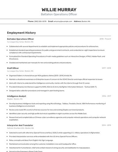 Battalion Operations Officer Resume