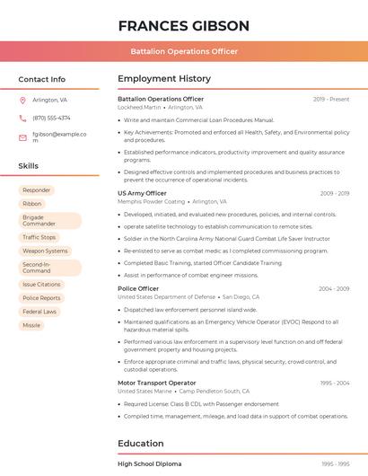 Battalion Operations Officer Resume