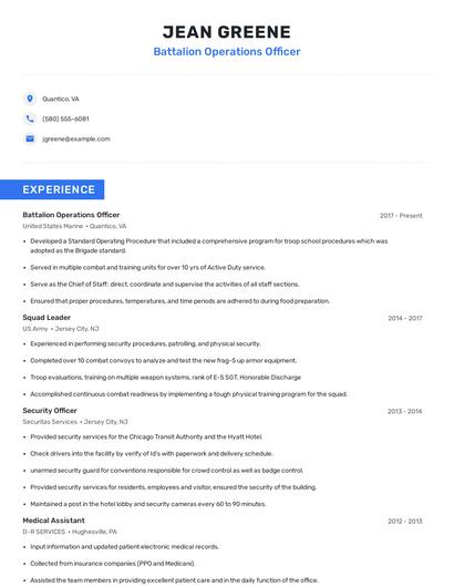 Battalion Operations Officer Resume