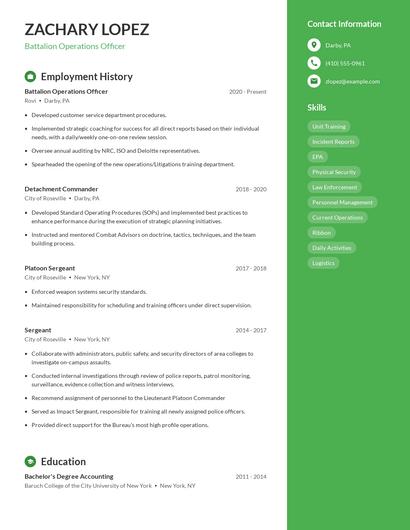 Battalion Operations Officer Resume