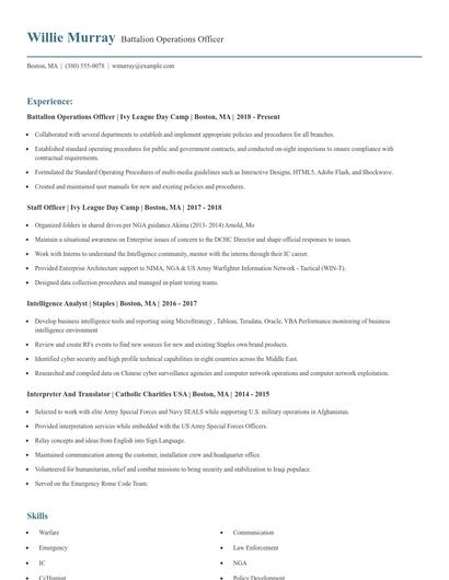 Battalion Operations Officer Resume