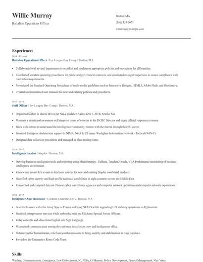 Battalion Operations Officer Resume