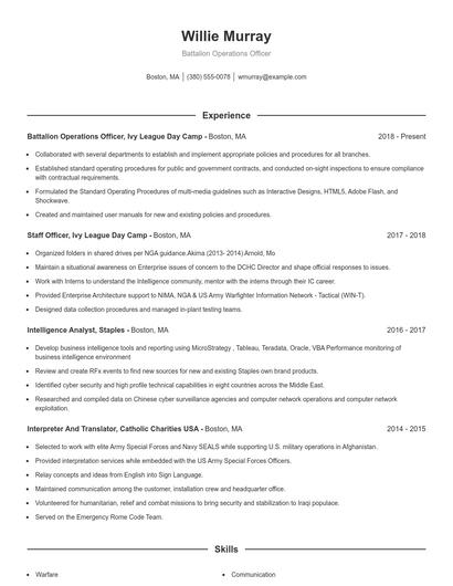 Battalion Operations Officer Resume