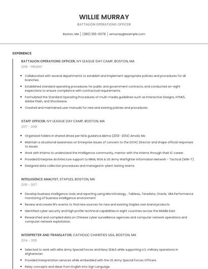 Battalion Operations Officer Resume