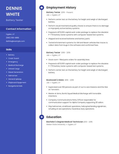 Battery Tester Resume
