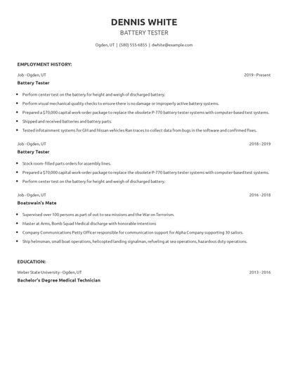 Battery Tester Resume