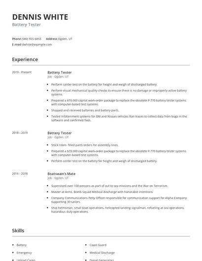 Battery Tester Resume