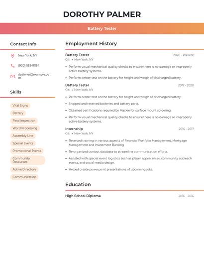 Battery Tester Resume