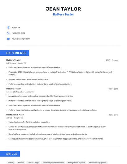 Battery Tester Resume