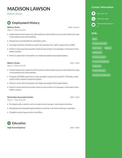 Battery Tester Resume