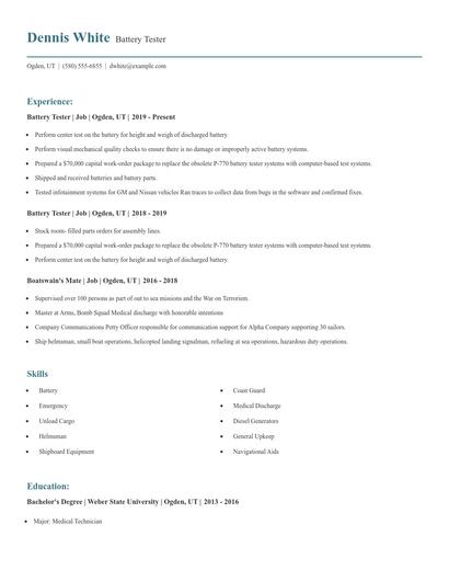 Battery Tester Resume