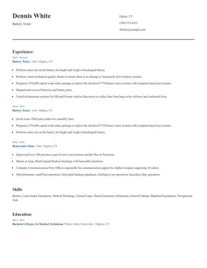 Battery Tester Resume