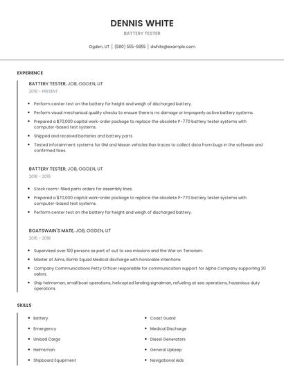 Battery Tester Resume