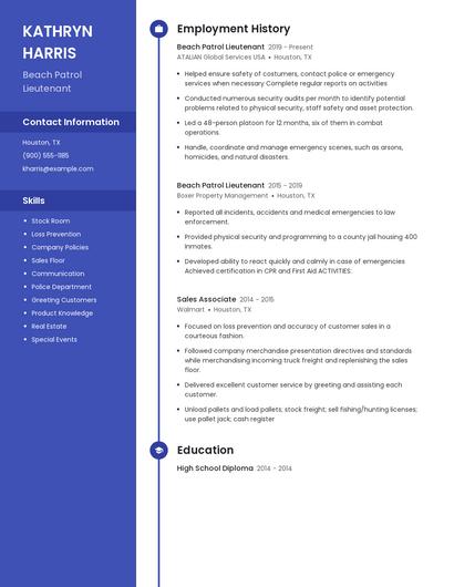 Beach Patrol Lieutenant Resume