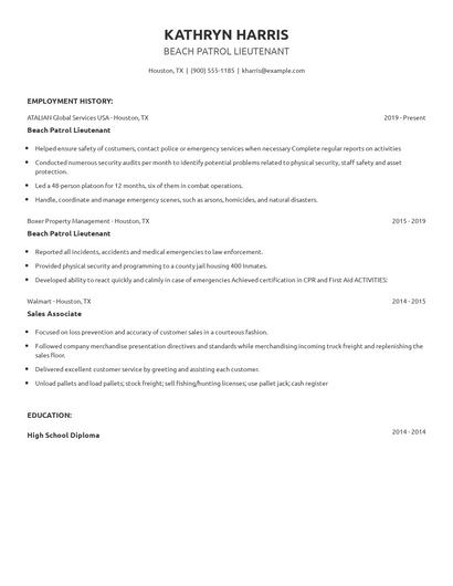 Beach Patrol Lieutenant Resume