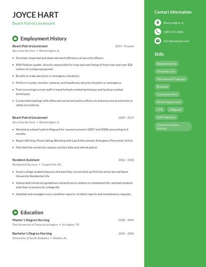 Beach Patrol Lieutenant Resume