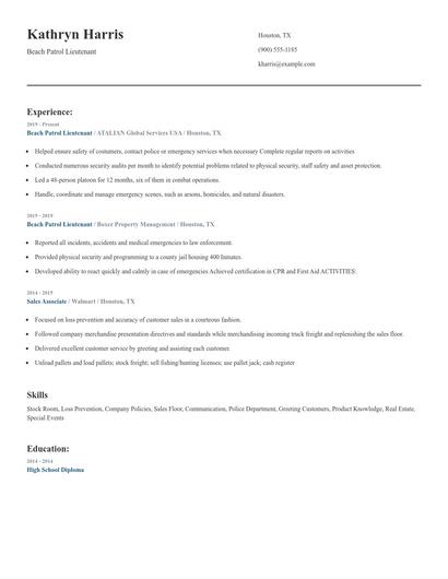 Beach Patrol Lieutenant Resume