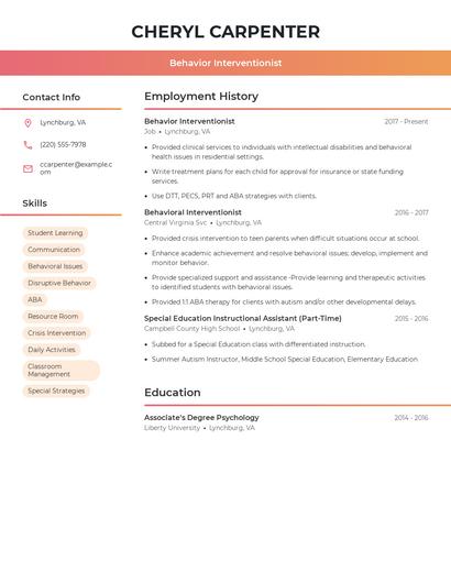 Behavior Interventionist Resume