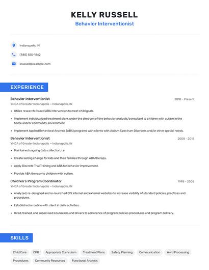 Behavior Interventionist Resume