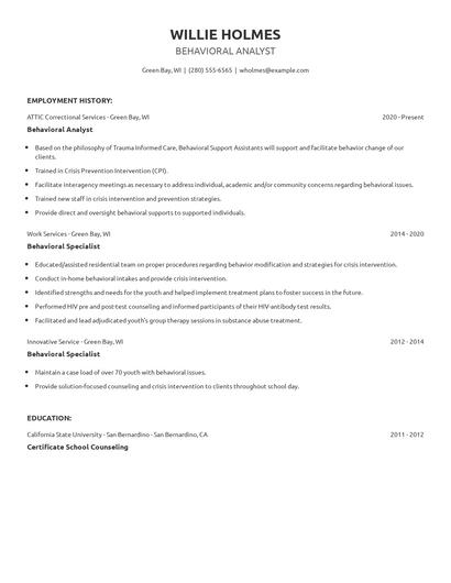 Behavioral Analyst Resume