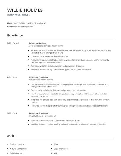 Behavioral Analyst Resume