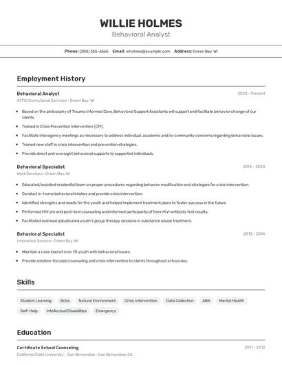 Behavioral Analyst Resume