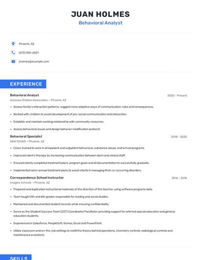 Behavioral Analyst Resume