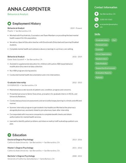 Behavioral Analyst Resume