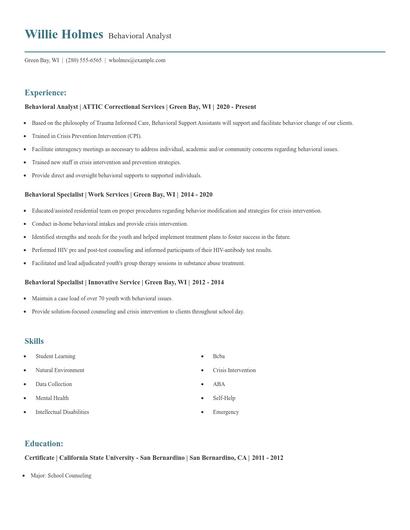 Behavioral Analyst Resume