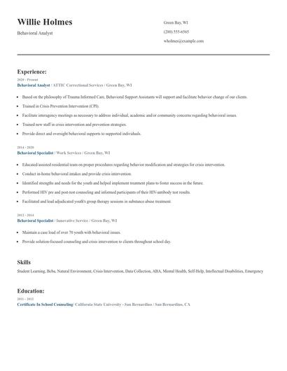 Behavioral Analyst Resume